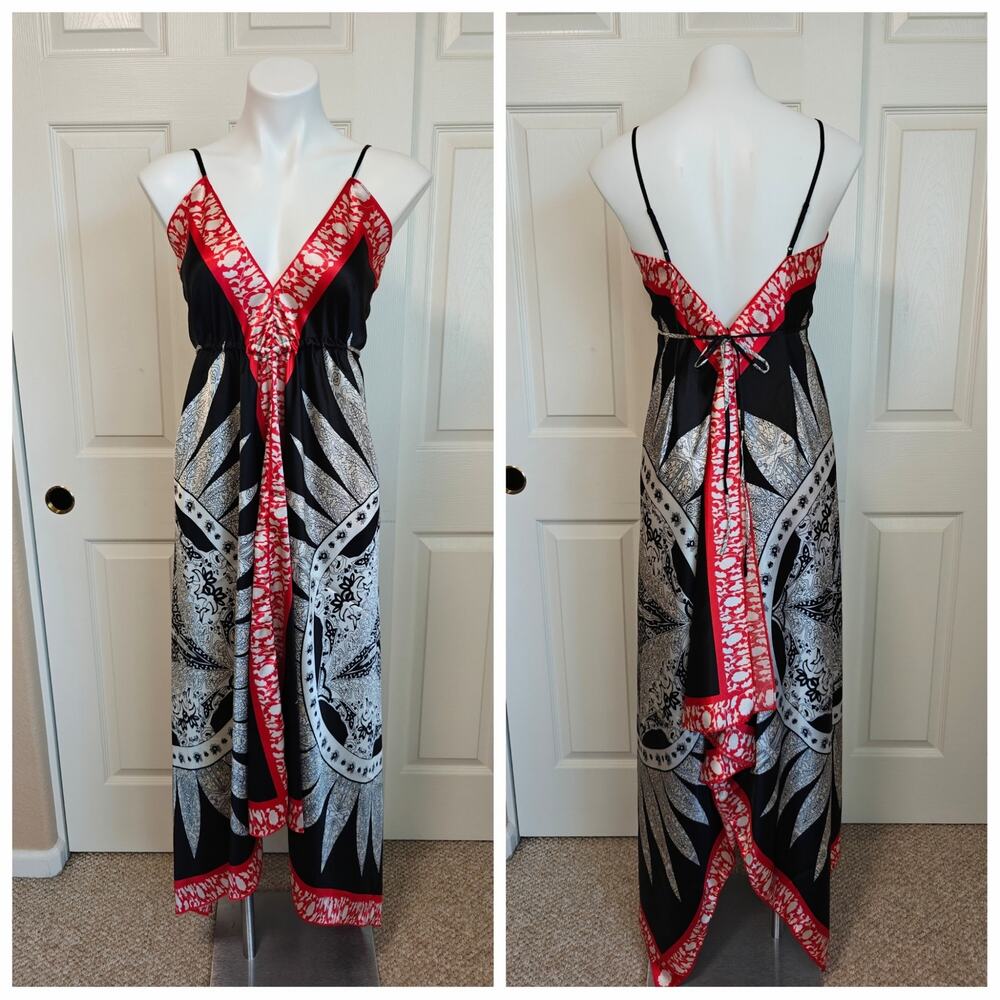 Minuet handkerchief hem double V neck maxi dress sz L